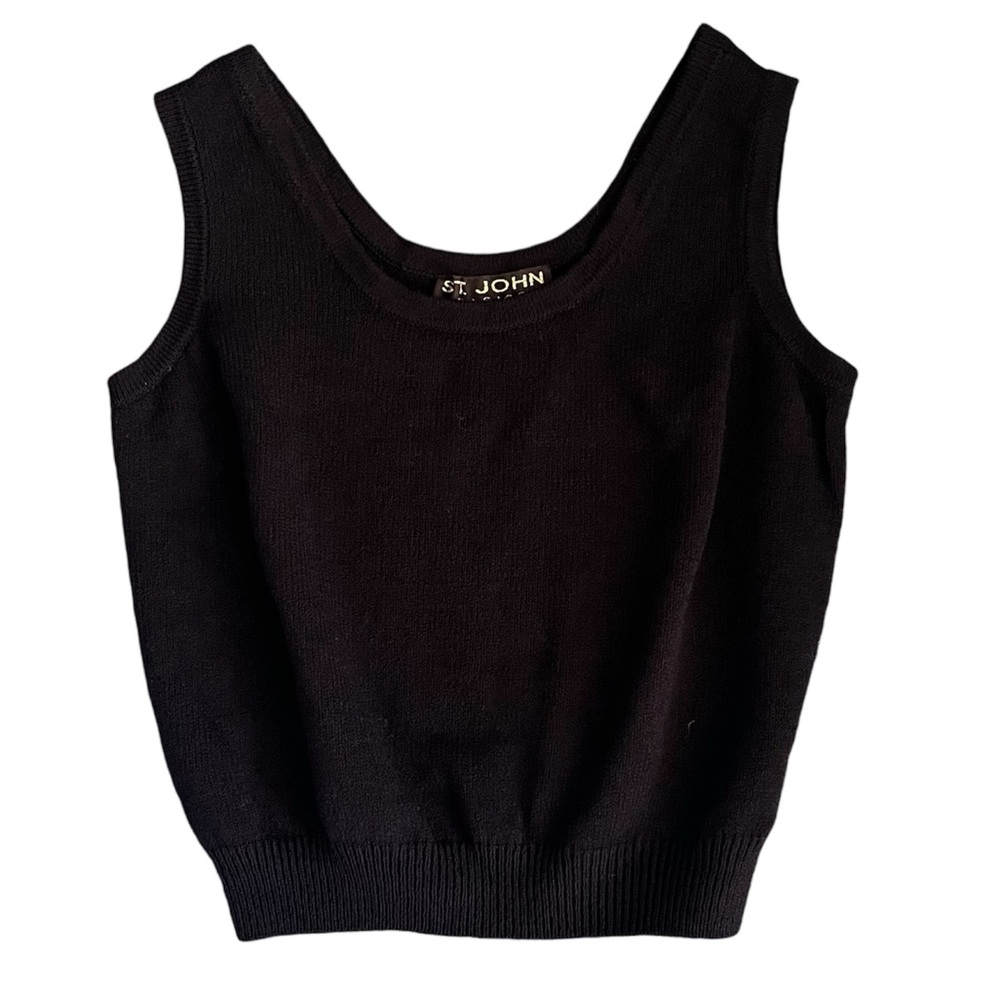 St John Basics Sleeveless Shell Top Santana Knit Tank Black Size Small